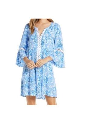 Lilly Pulitzer Blue Printed V-Neck Long Sleeve Dress